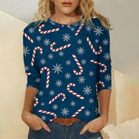 Божиќни Туники Кошули За Жени Новина Божиќ Графички Пуловер Ракав Блуза Блузи Облечени Удобни Лабави Кошули