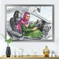 ДизајнАрт „Арапска дама управува со автомобил II“ модерен врамен уметнички принт