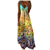 На Мијаилима Грин Обични Фустани За Жени Долг Фустан-Печатење На Вратот Обичен Лабав Фустан