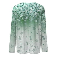 Ронг Јун Женски Блузи Облечени Секојдневни Дуксери За Женска Мода Секојдневен Печатење Со Долги Ракави Кружен Пуловер На Вратот Врвна Блуза ЦИЈАН XL